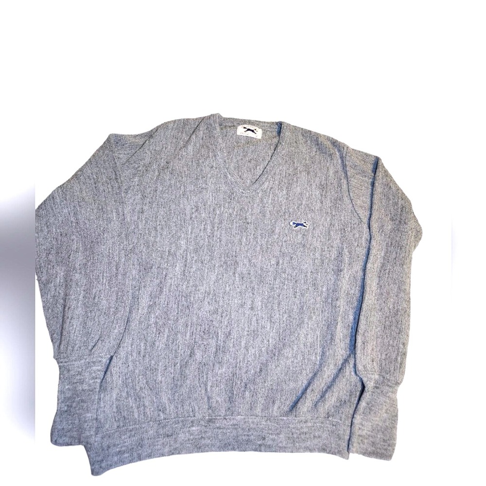 Vintage Slazenger V Neck Sweater Gray Jumper with‎ Logo Menswear